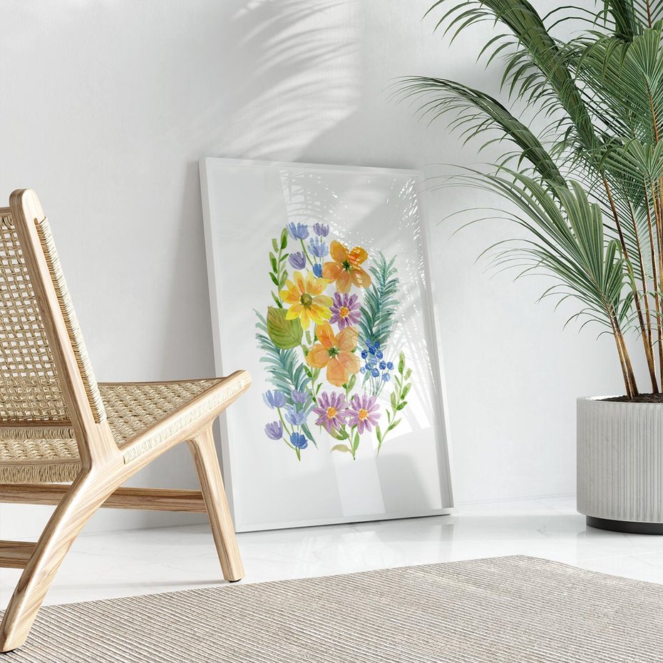 Plakat bez ramy 40x50 - Migocące Widoki Kwiatów - akwarelowe polne kwiaty, minimalistyczny plakat