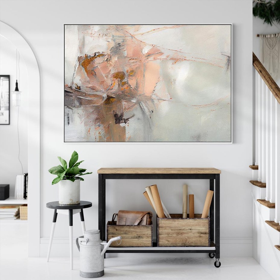 Obraz w ramie 120x80 - Taniec księżycowego pyłu - abstrakcja, tekstury farb - rama biała