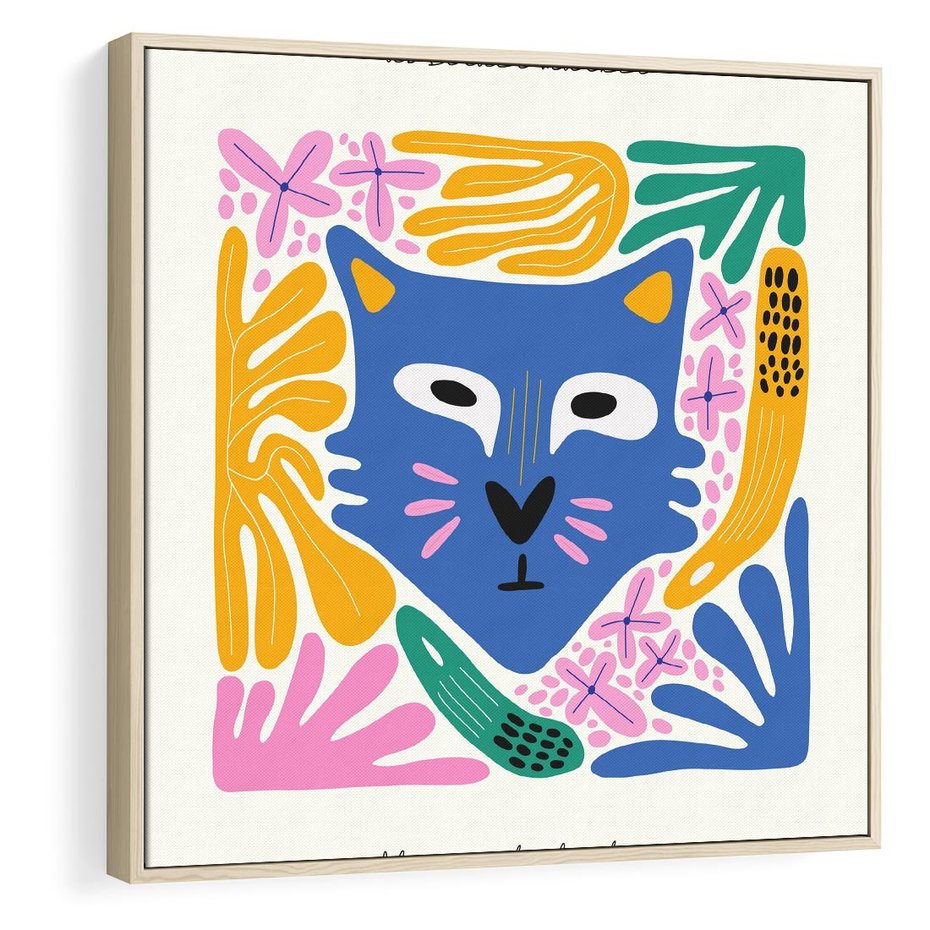 Obraz w ramie 50x50 - Kolorowe Spektrum - abstrakcyjny plakat, niebieski kot - rama drewno