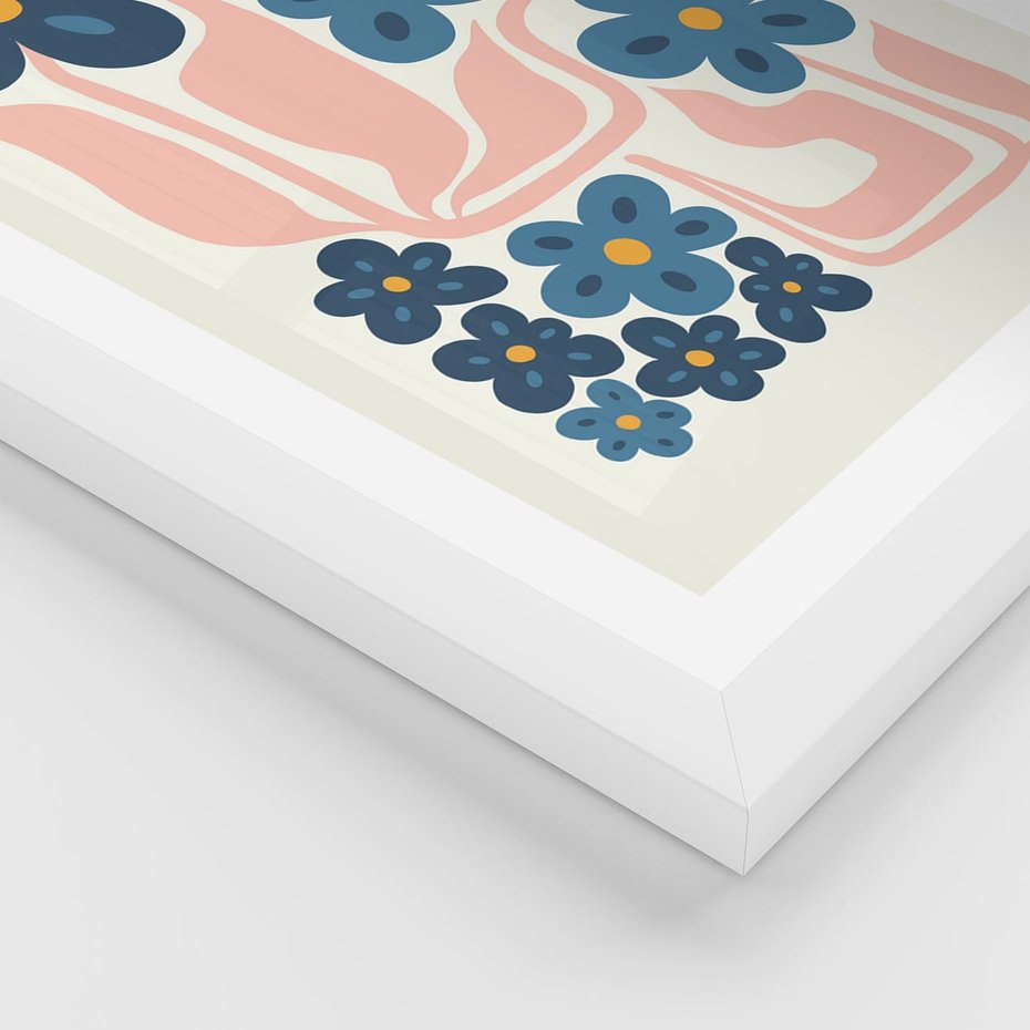 Plakat w ramie 50x70 - Niebieskie Refleksje - niebieskie kwiaty, niezapominajki - rama biała