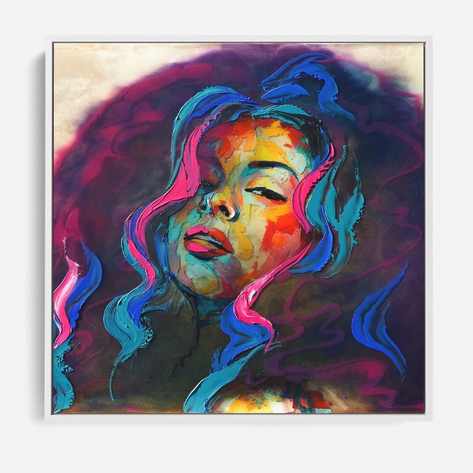 Obraz w ramie 50x50 - Bujna Ekspresja - grafika komputerowa, przypomina obraz olejny - rama biała