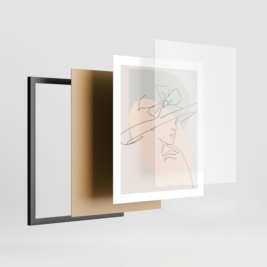 Plakat w ramie 40x50 - Twarz Kobiety w Pastelach - minimalistyczna grafika, pastelowe tłó - rama czarna