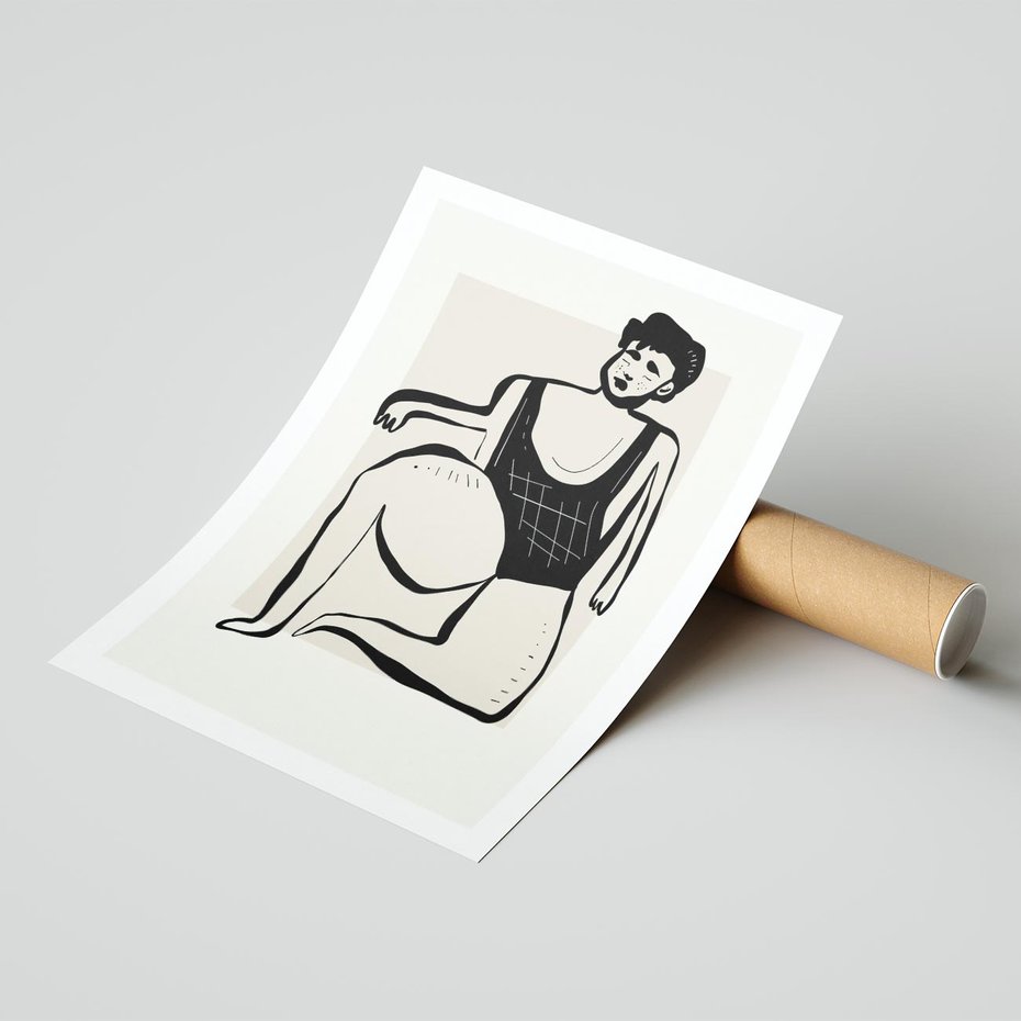 Plakat bez ramy 30x40 - Szkic Kobiety w Czerni i Bieli - grafika, modern