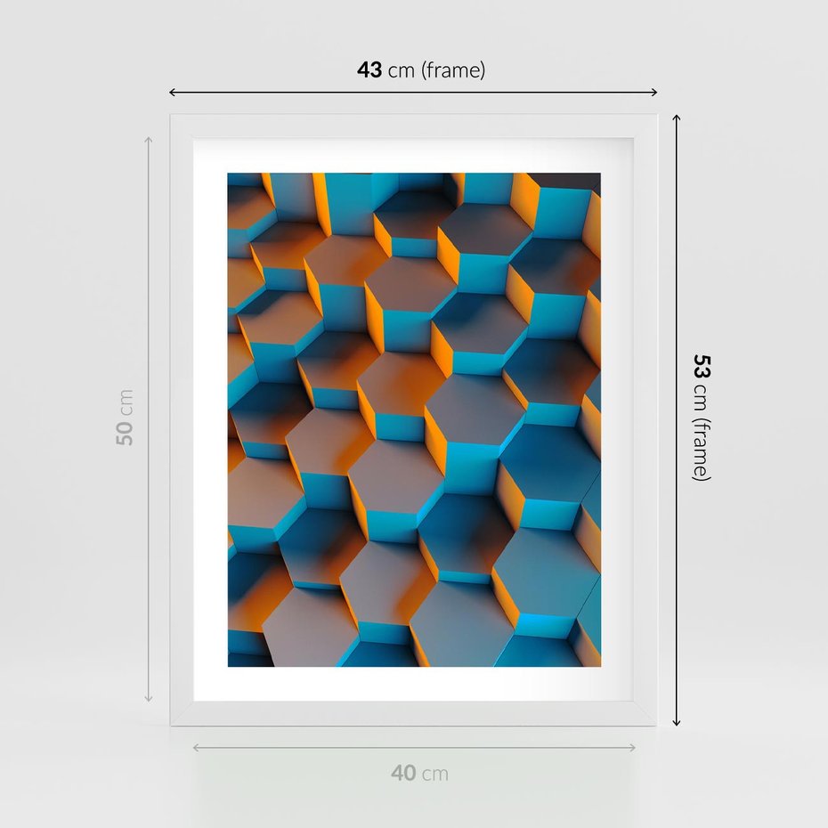 Plakat w ramie 40x50 - Trójwymiarowa Gra - geometryczna, 3D - rama biała