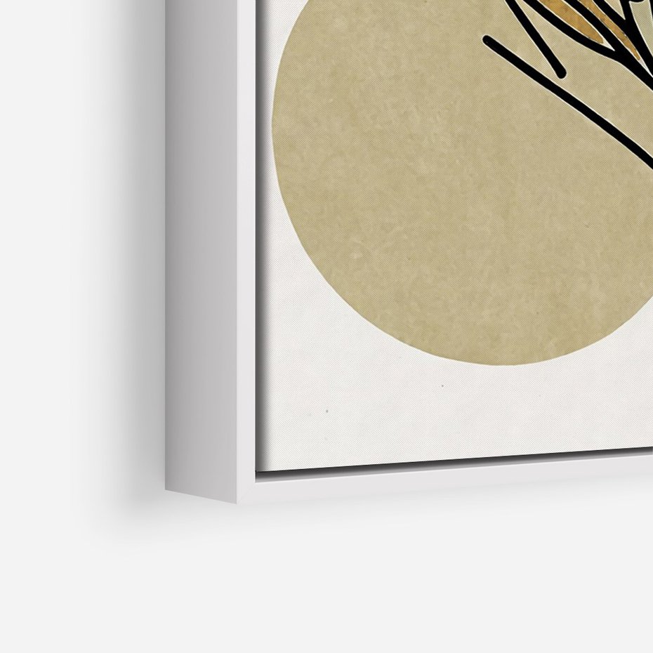 Obraz w ramie 70x100 - Migocące Ścieżki Wizji - abstrakcyjny obraz boho, liście - rama biała