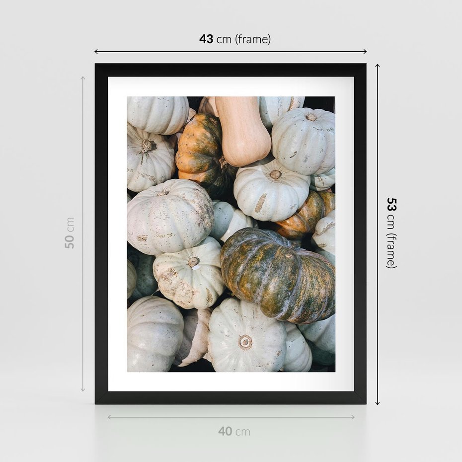 Plakat w ramie 40x50 - Minimalizm Jesieni - dynie, białe - rama czarna