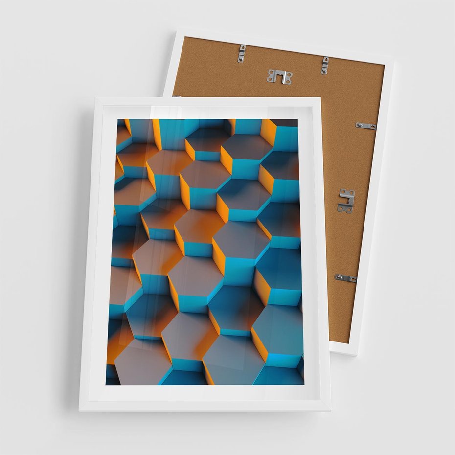 Plakat w ramie 50x70 - Trójwymiarowa Gra - geometryczna, 3D - rama biała