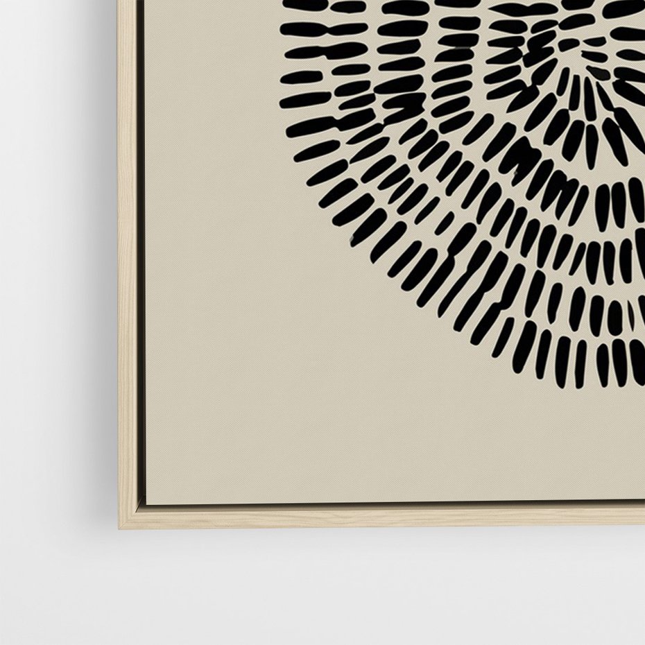 Obraz w ramie 80x120 - Nowoczesne Odbicia Wnętrza - boho plakat, czarne kropki kreski - rama drewno