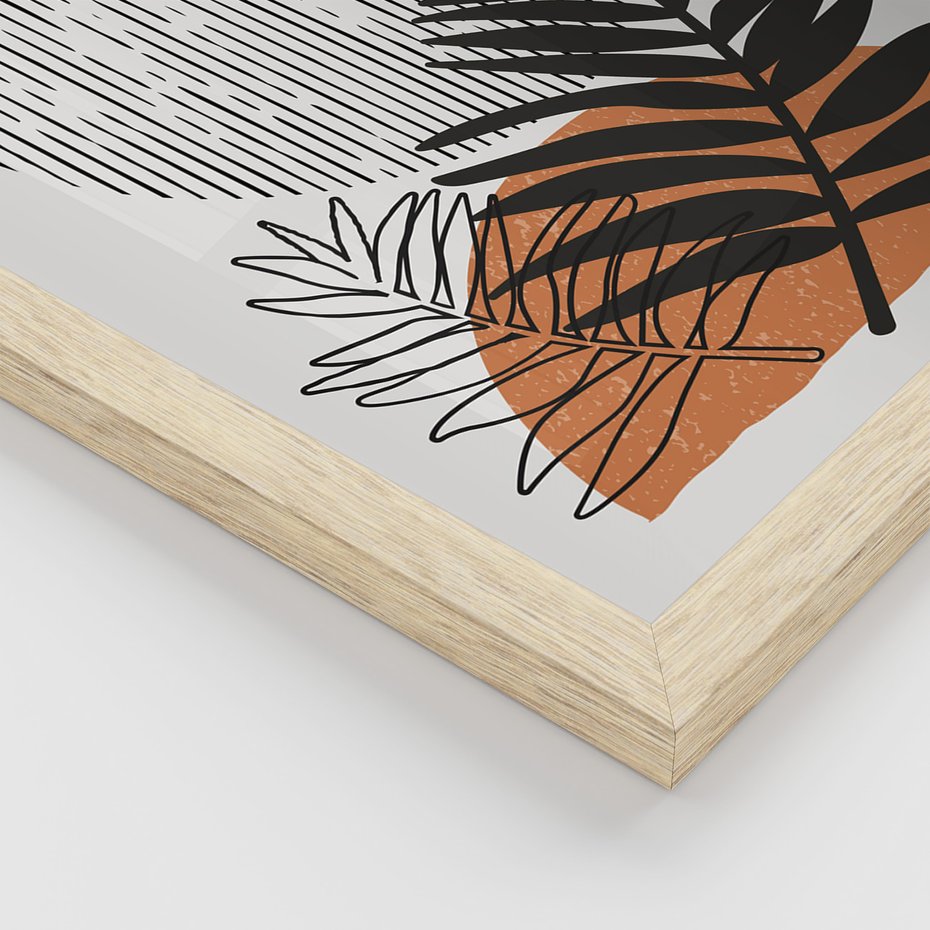 Zestaw obrazy w ramie 30x40 galeria - Skandynawski, liście, geometria - rama drewno