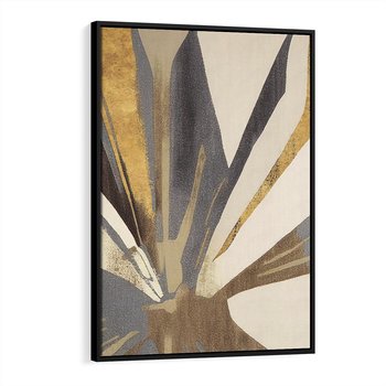 Obraz w ramie 70x100 - Szept roślinnych emocji - olejna abstrakcja, złoto i brąz - rama czarna