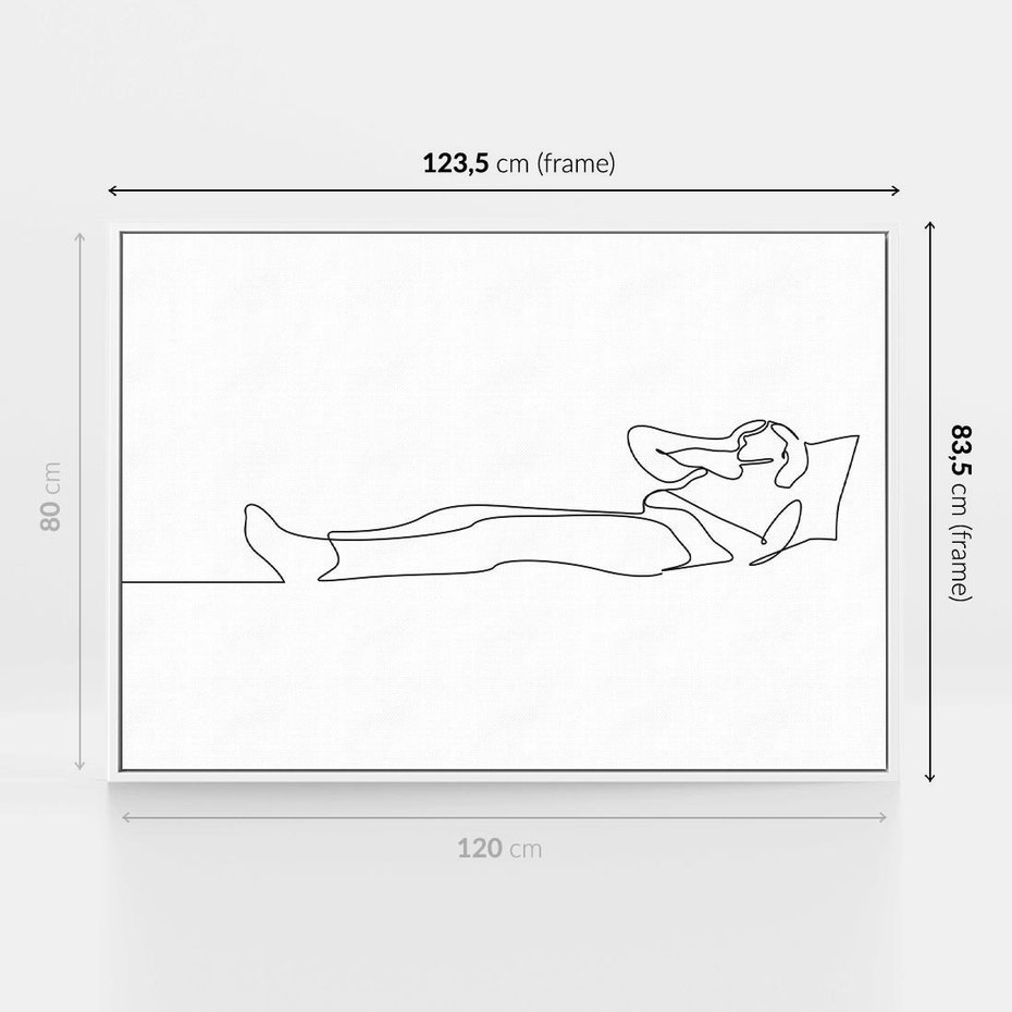 Obraz w ramie 120x80 - Postać na Łóżku - one line art, szkic - rama biała