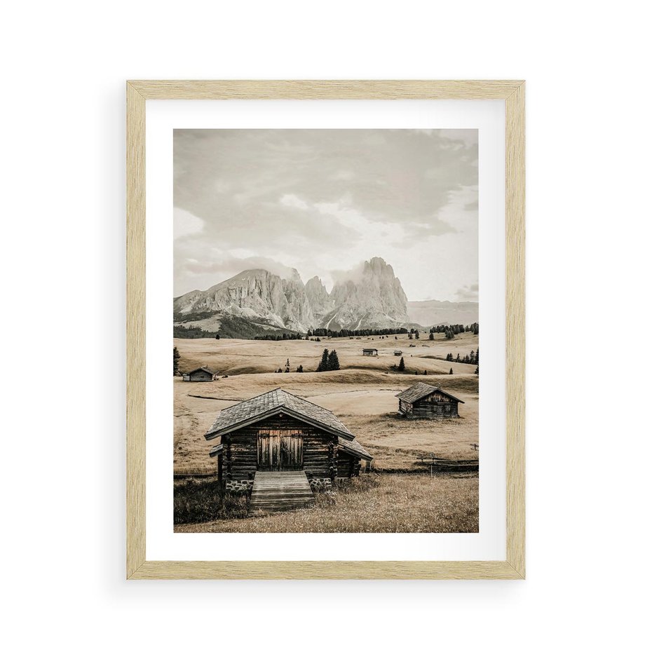 Plakat w ramie 40x50 - Klasyczny Urok Górskich Domków - domki, w górach - rama drewno