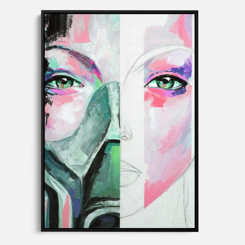 Obraz w ramie 70x100 - Niezakończona Piękność - abstrakcyjny obraz olejny, portret kobiety - rama czarna