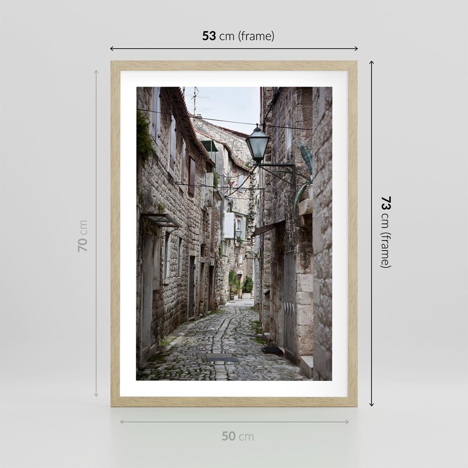 Plakat w ramie 50x70 - Malownicza uliczka we Włoszech - uliczka, Włoch - rama drewno