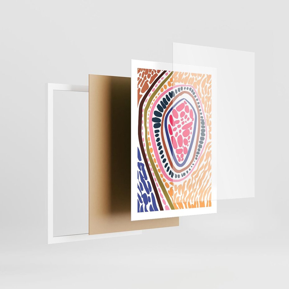 Plakat w ramie 50x70 - Rozchlapane Wizje - kolorowe wzory, tęczowe żywe kolory - rama biała