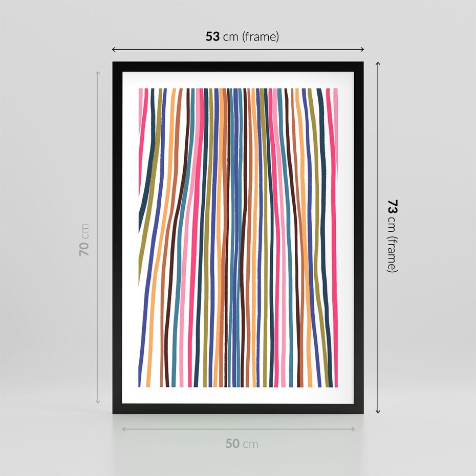Plakat w ramie 50x70 - Energetyczne Nurtujące - kolorowe wzory, tęczowe żywe kolory - rama czarna