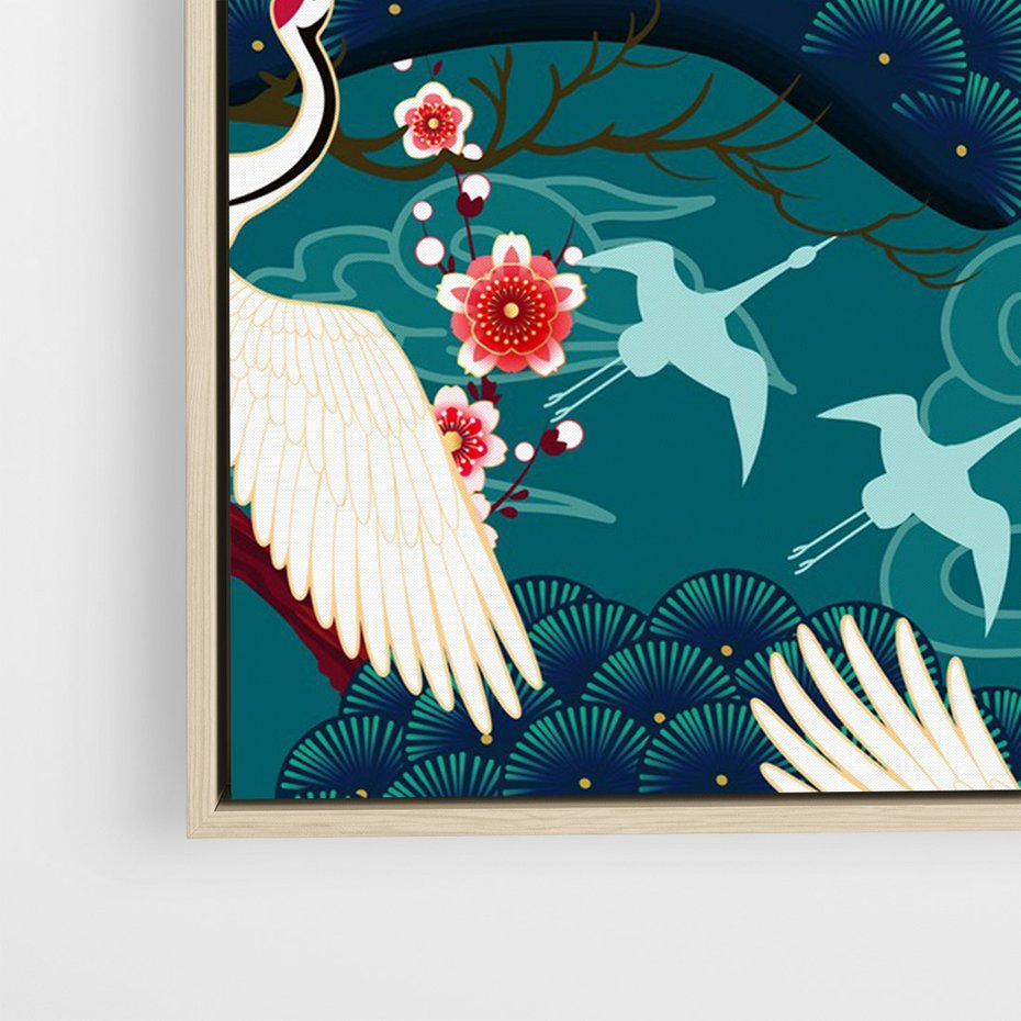 Obraz w ramie 50x70 - Żurawie Wachlarze - orientalne japońskie żurawie, grafika - rama drewno