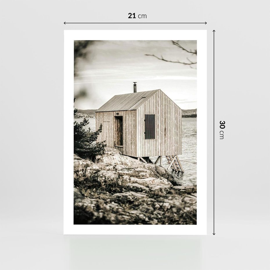 Plakat bez ramy 21x30 - Nostalgiczna Oaza - rustykalny domek, domek nad jeziorem