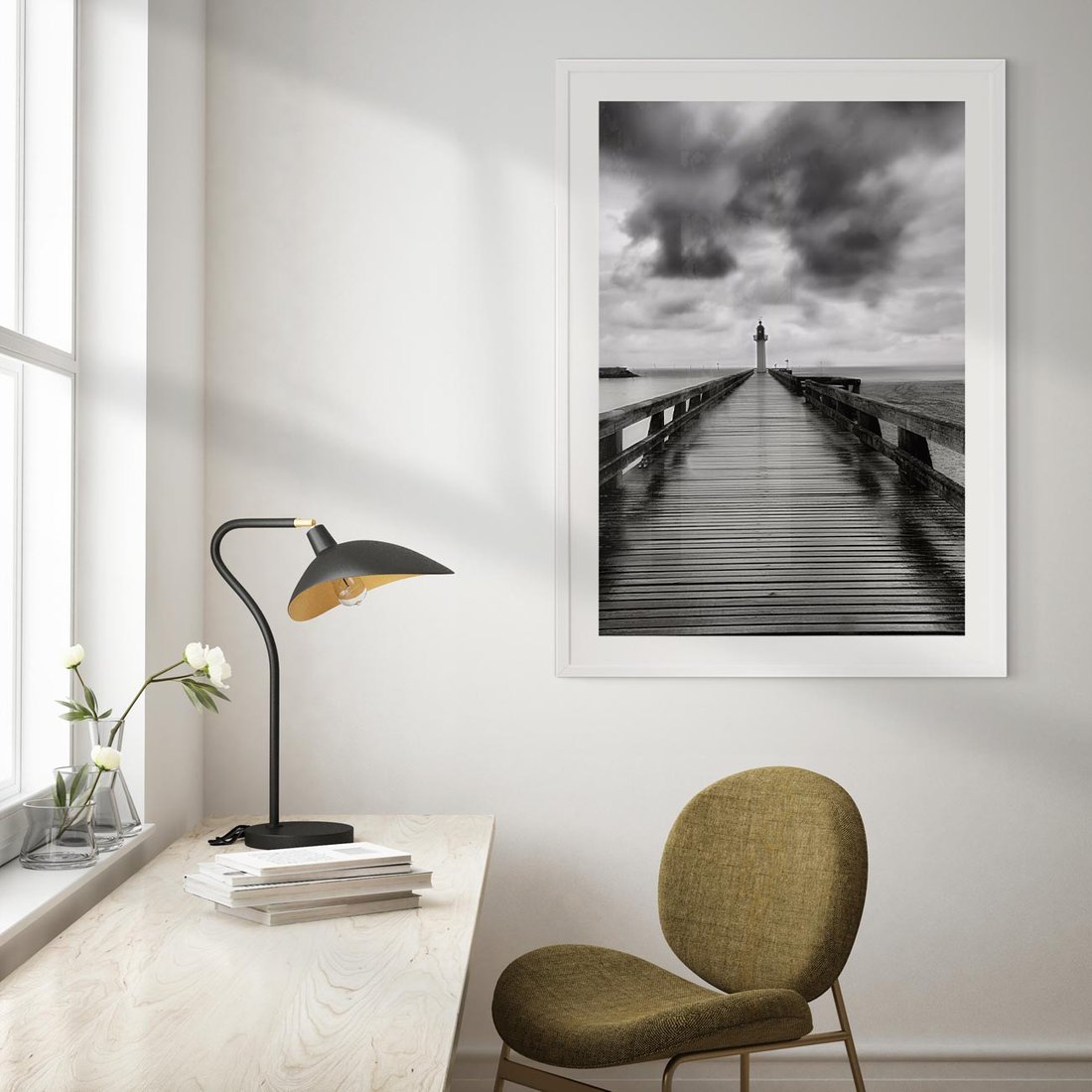 Plakat bez ramy 50x70 - Romantyczny pomost z latarnią - pomost, latarnia