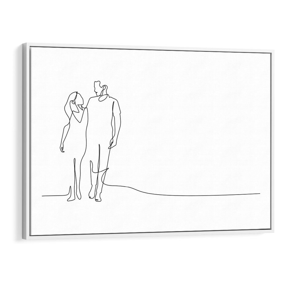 Obraz w ramie 120x80 - Wspólne Kroki - line art, szkic - rama biała