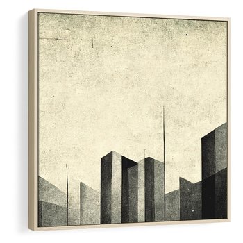 Obraz w ramie 50x50 - Mroczne Wieżowce - postarzana grafika, perspektywa budynków wieżowców - rama drewno