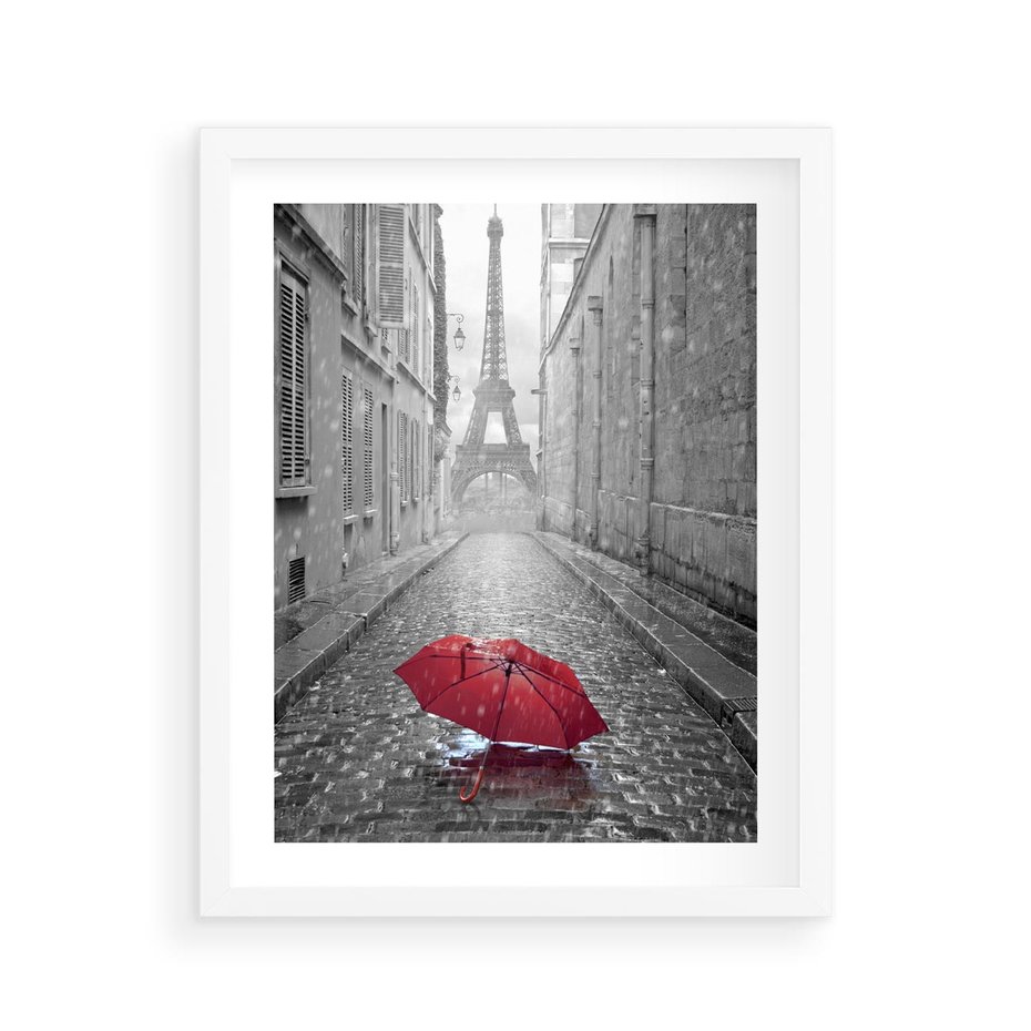 Plakat w ramie 40x50 - Kolorowy parasol w Paryżu - Paryż, parasol - rama biała