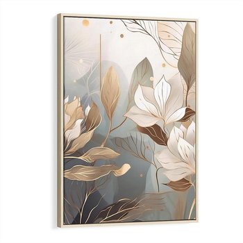 Obraz w ramie 80x120 - Ekspresjonistyczny deszcz uczuć - grafika, złote kwiaty - rama drewno