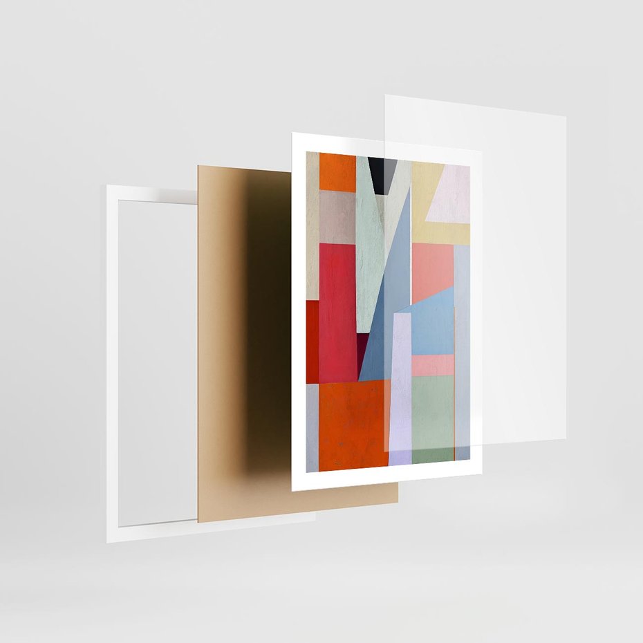 Plakat w ramie 50x70 - Migotliwe Nastroje Kształtów - różne geometryczne formy, olejny obraz - rama biała