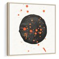 Obraz w ramie 50x50 - Impulsy Kreatywności - abstrakcyjna czarna plama, rozsiane pomarańczowe kropki - rama drewno