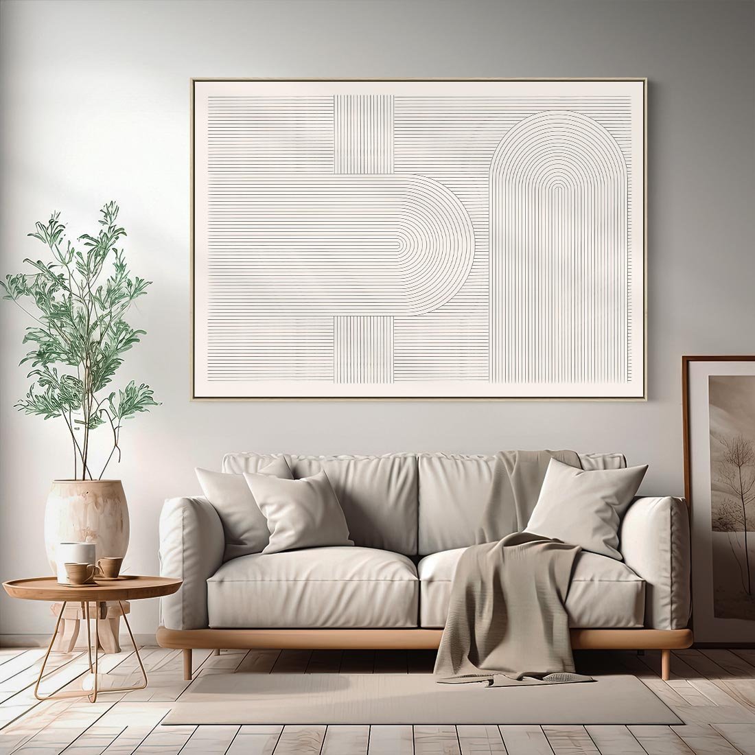 Obraz w ramie 100x70 - Geometryczna Elegancja Mid Century - mid century, minimalizm - rama drewno
