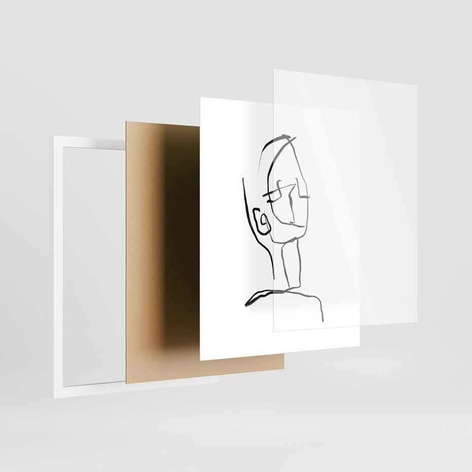 Plakat w ramie 40x50 - Migotliwe Widzenia - szkic twarzy, minimalistyczny niewyraźny - rama biała