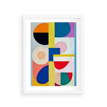 Plakat w ramie 40x50 - Harmonia Kolorowych Impulsów - abstrakcyjne geometryczne kształty, olejny obraz - rama biała