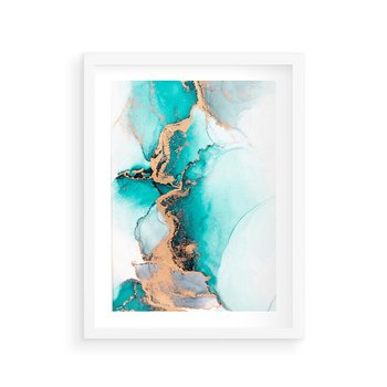 Plakat w ramie 30x40 - Elegancja i Subtelność - marmur, złoto - rama biała