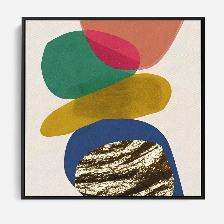 Obraz w ramie 50x50 - Kolorowe Przenikanie Kształtów - abstrakcyjne formy, obraz olejny - rama czarna