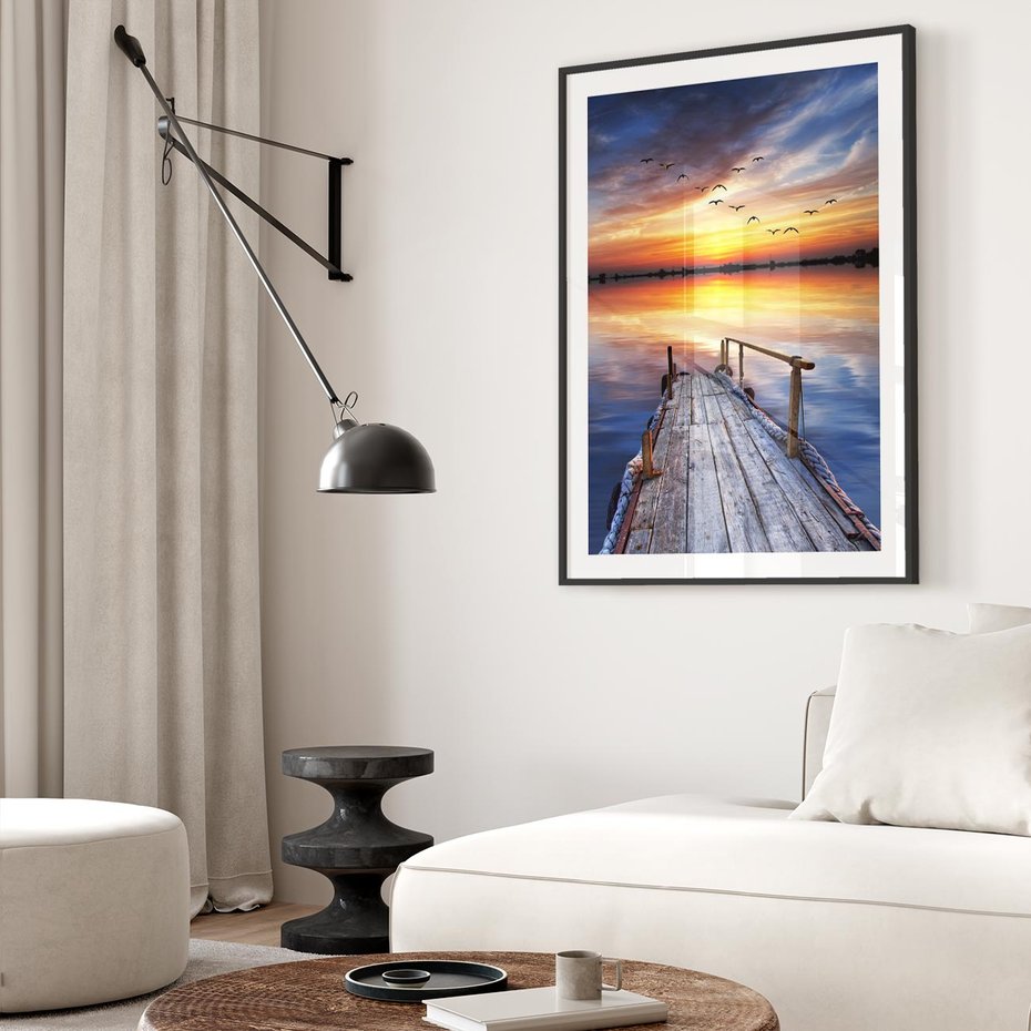 Plakat bez ramy 40x50 - Zachód słońca na pomostcie - pomost, zachód