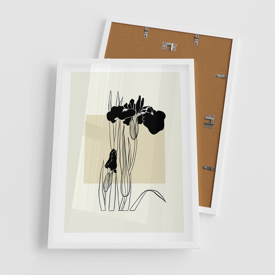 Plakat w ramie 50x70 - Rozkwitające w konturach - irys, kwiaty - rama biała