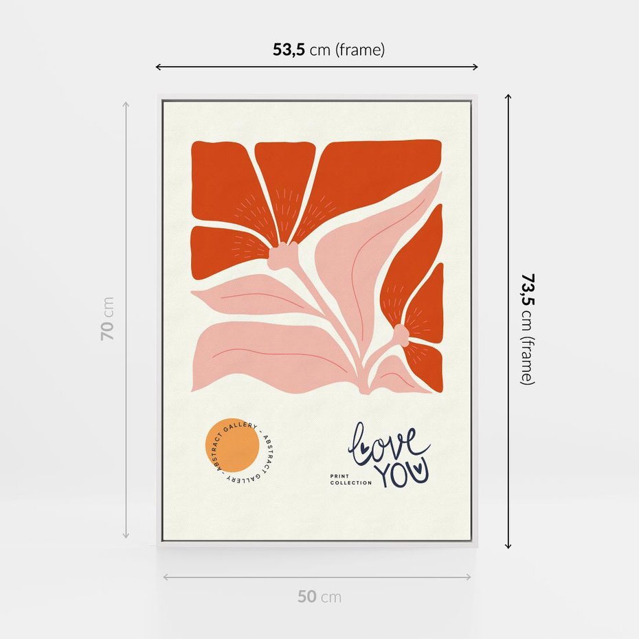 Obraz w ramie 50x70 - Miłość w Kwiatowym Sercu - kwiaty, miłość - rama biała