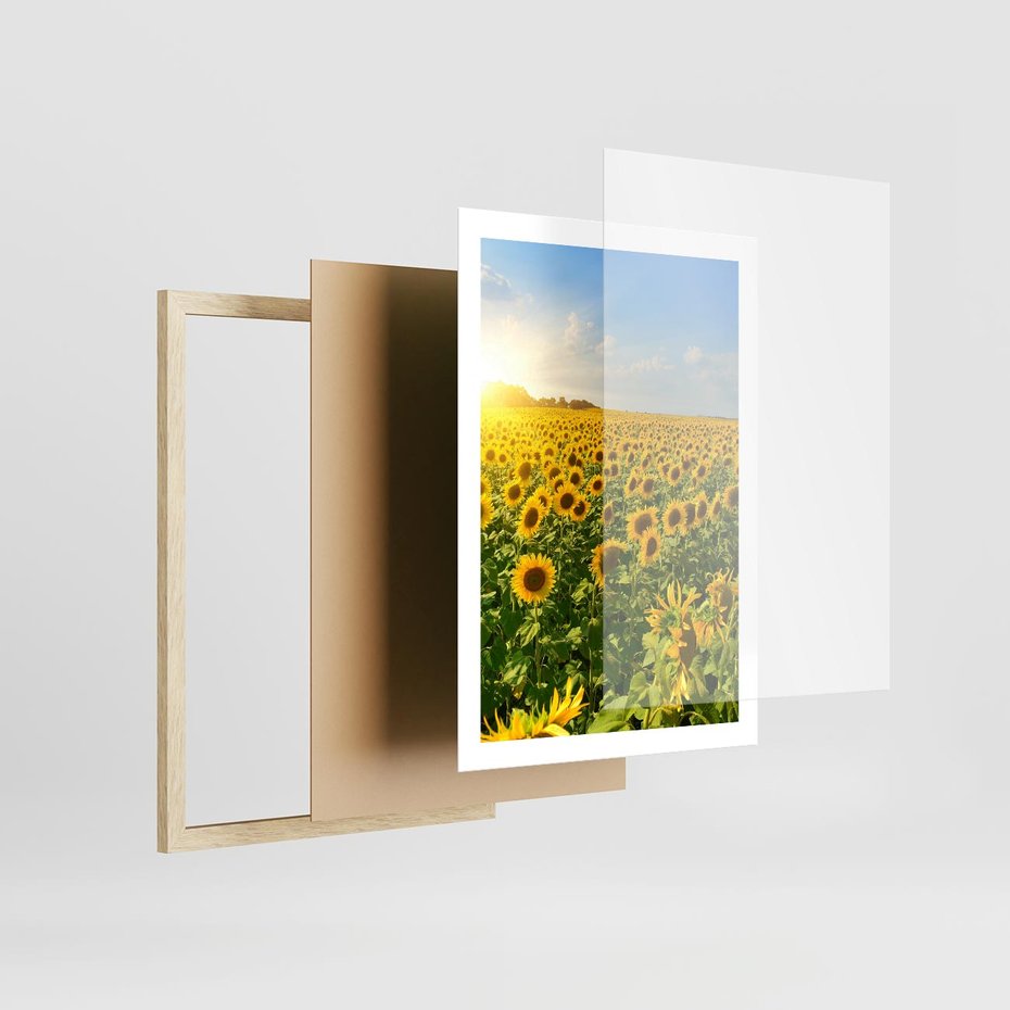Plakat w ramie 50x70 - Idylla na łące słoneczników - łąka, słoneczniki - rama drewno