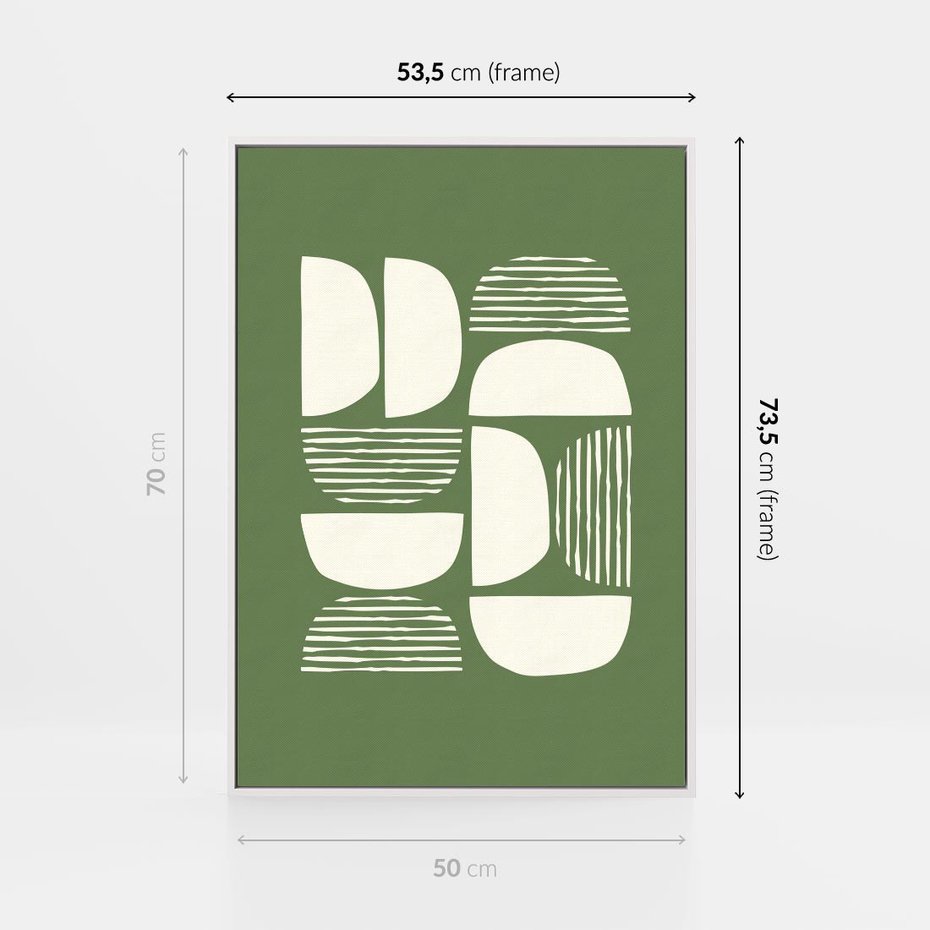 Obraz w ramie 50x70 - Migotliwe Formy - geometryczne boho kształty na brązowym, oliwkowym tle - rama biała