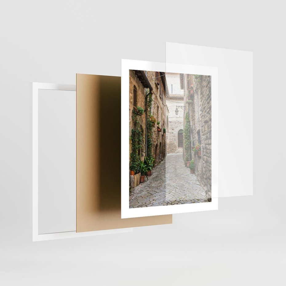 Plakat w ramie 40x50 - Urok Uliczki we Włoszech - uliczka, Włochy - rama biała
