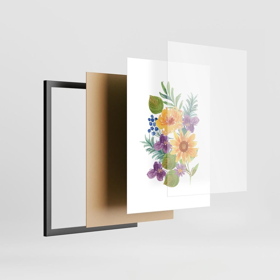 Plakat w ramie 50x70 - Kwiatowe Inspiracje - akwarelowe polne kwiaty, minimalistyczny plakat - rama czarna