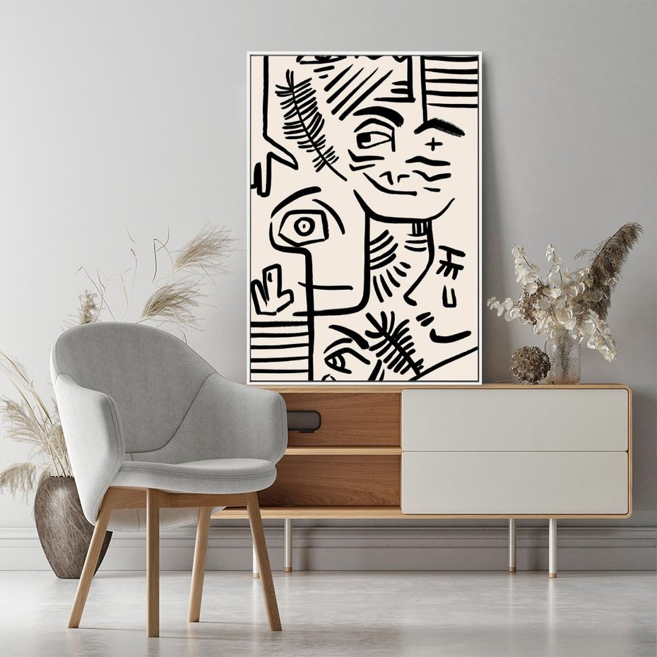 Obraz w ramie 80x120 - Ekspresyjne Odbicia Współczesności - abstrakcyjna grafika, minimalizm - rama biała