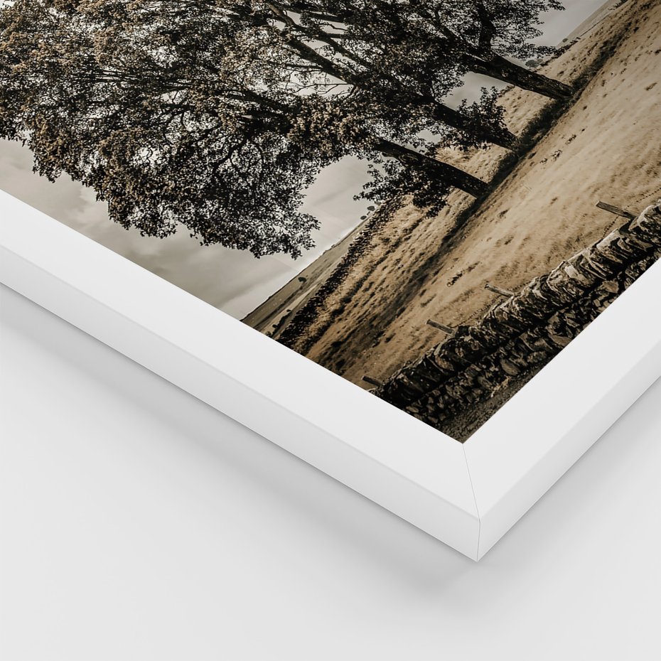 Zestaw obrazy w ramie 30x40 galeria - Górski, krajobraz, sepia - rama biała