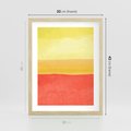 Plakat w ramie 30x40 - Rozmyte Odbicia - kolorowe akwarelowe pasy, odcienie żółci i czerwieni - rama drewno