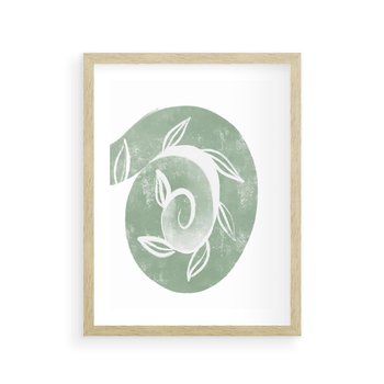 Plakat w ramie 40x50 - Zielony Świat Odpoczynku - abstrakcyjny zielony motyw, skandynawski design - rama drewno