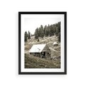 Plakat w ramie 30x40 - Ustronne Chatki w Górach - rustykalne domki w górach, sepia - rama czarna