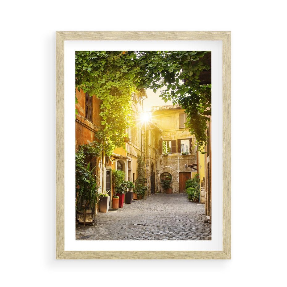 Plakat w ramie 50x70 - Malownicza Wędrówka - uliczka, perspektywa - rama drewno