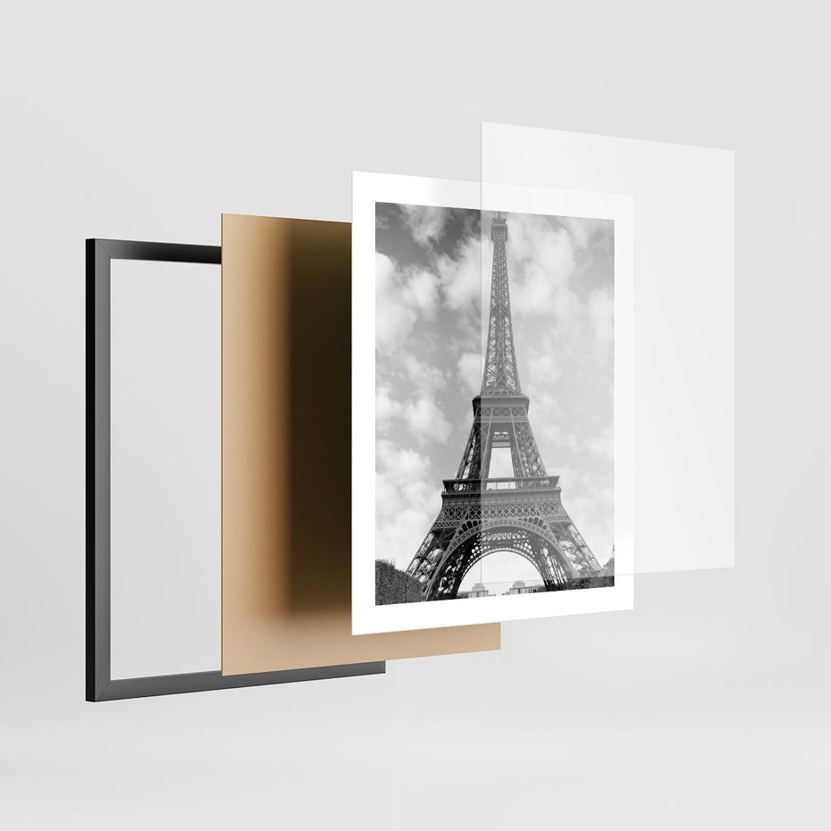 Plakat w ramie 40x50 - Nocna panorama Paryża z wieżą Eiffla - Eiffla, Paryż - rama czarna