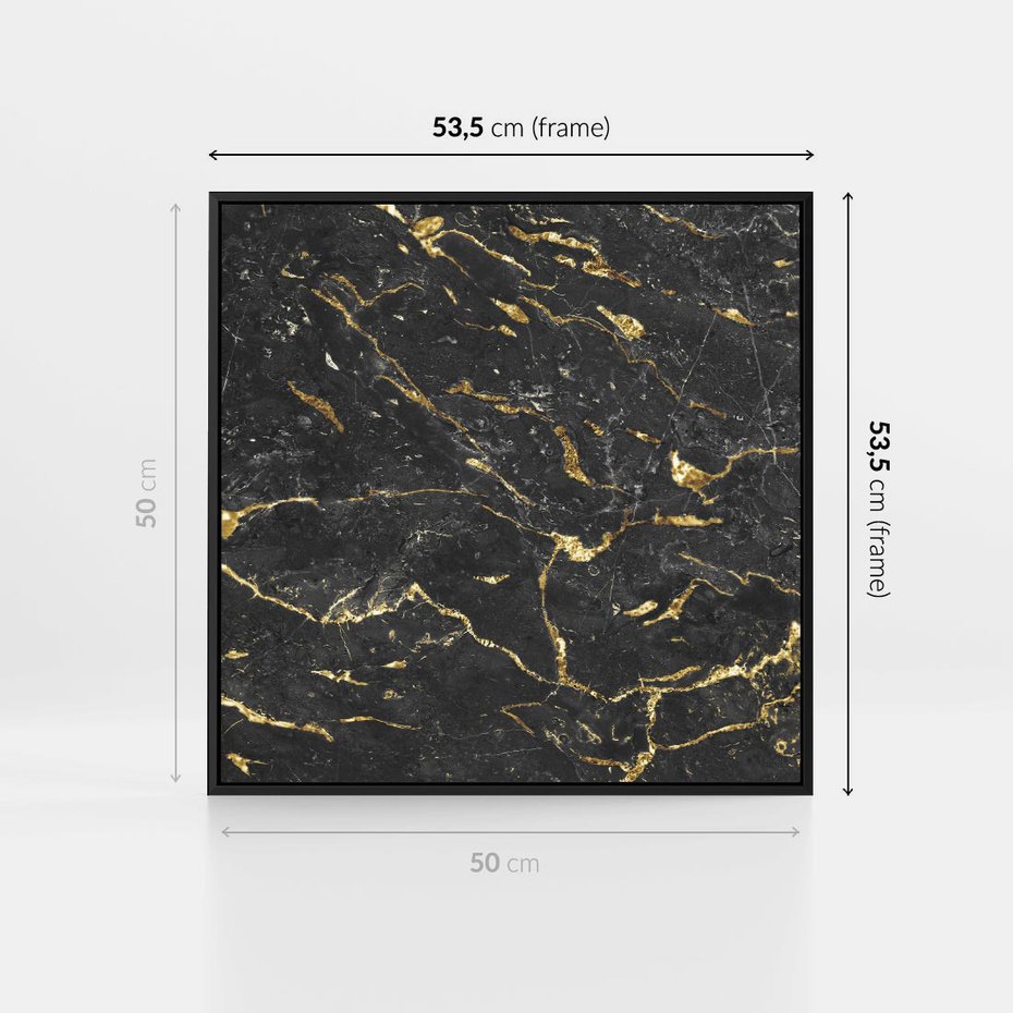 Obraz w ramie 50x50 - Egzotyczny Blask - marmur, złoto - rama czarna