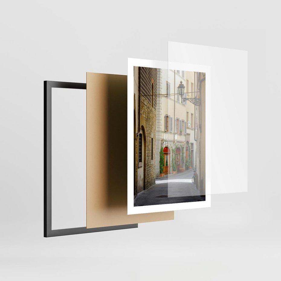 Plakat w ramie 50x70 - Uliczka: perspektywa miejskiego krajobrazu - uliczka, perspektywa - rama czarna